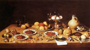 簡 凡 凱塞爾 Still-Life on a Table with Fruit and Flowers